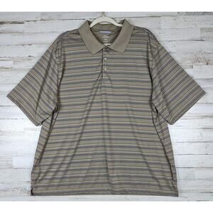 HAGGAR Cool 18 Performance Men's Polo Shirt XXL Beige With Pattern Stripes Golf